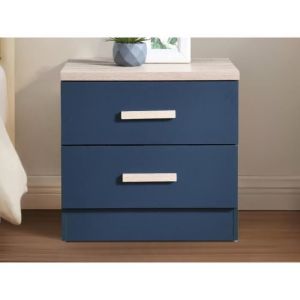 Lot de 2 tables de chevet avec 2 tiroirs - Bleu et naturel - SKAIDO