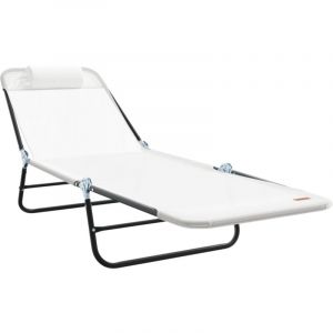 VidaXL Chaise longue pliante avec appui tête Crème Textilène