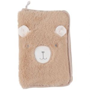 NOUKIE’S – Protège carnet de santé bébé – Orso brodé – Fausse fourrure douce – Fermeture éclair et poche plastifiée – Idée cadeau naissance