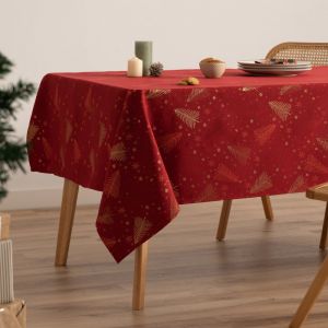 Nappe de No&euml;l en coton jacquard rouge 140x300 cm