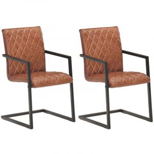 VidaXL Chaises de salle à manger cantilever 2pcs Marron Cuir véritable