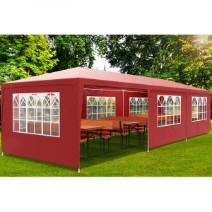 Deuba Tonnelle de jardin 3x9cm rouge - Pavillon 27m&sup2; avec fen&ecirc;tre Barnum Tente