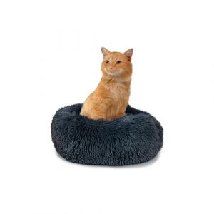 Paco Home Coussin pour Chien Coussin pour Chat Moelleux Panier pour Chien Donut Corbeille pour Chien Chat, Couleur:Anthracite, Dimension:Ø40 cm