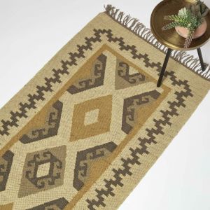 Homescapes - Tapis de couloir Kilim en jute et laine multicolore Ravar, 80 x 180 cm