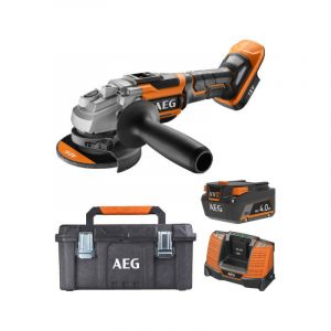 Image de AEG Pack 18V - Meuleuse Brushless 125 mm - Batterie 4.0 Ah - Chargeur - Caisse de rangement