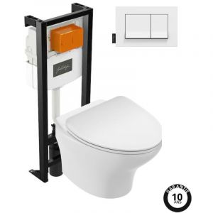 Jacob Delafon Pack WC suspendu sans bride Nouvelle vague + bati support + plaque blanc brillant