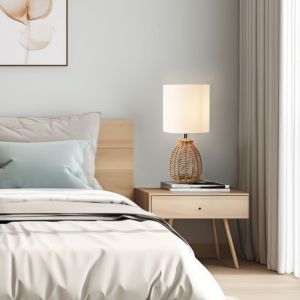 Lux.pro - Lampe de table Alfreton E14 métal corde de jute hauteur 36 cm beige chrome blanc