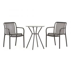Ensemble de balcon avec table ronde et deux chaises noir