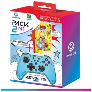 Oniverse Pack 2 en 1 Manette Sans Fil Switch + Jeu Asterix & Obelix (Code T&eacute;l&eacute;chargement) - Vibrations Mode Turbo - Astralite Rigel Blue