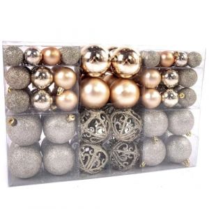 BAKAJI Lot de 100 Boules de Noël diamètre 3/4/6 cm pour Sapin de Noël (Champagne)