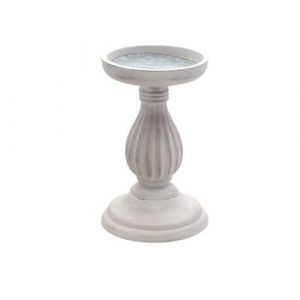 Bougeoir pilier bois 10.5x17cm blanc ivoire - chaks 12597