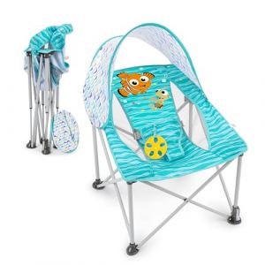 Bright Starts Disney Le Monde de Nemo Siège de Voyage Pop 'N Chill, Utilisation Intérieure/Extérieure, Siège pour Bébé avec Canopée UPF 50+, Bleu, Âges 0-6 Mois