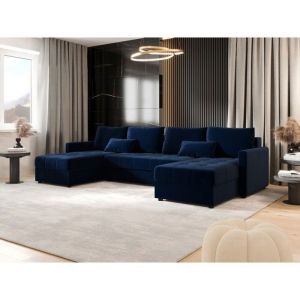 Meublesline Tendencio - Canapé d'angle panoramique mosia en u - tissu doux Bleu