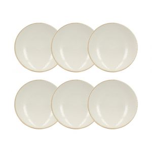 Novastyl Lot de 6 assiettes creuses en porcelaine blanche et liseré beige 21cm