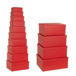Image de Lot de 10 boîte de rangement avec couvercle de différente taille, caisse de rangement en carton-tissu coloris rouge -JUANIO-