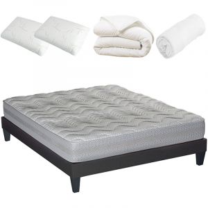 Image de LITERIE | Pack Prêt à dormir Naxos 140x190 cm | Matelas Mémoire de forme + Sommier + Accessoires Olympe