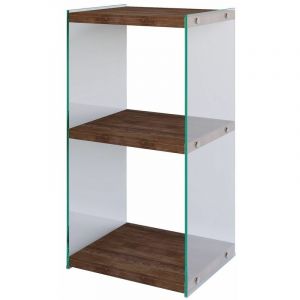 Toilinux - Bibliothèque 2 étagères en verre et bois de Pin H.80cm x Long.40cm - Marron - Longueur 40 Largeur 35 Hauteur 80 cm - Marron