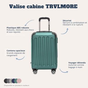 Valise TRVLMORE - Bagage &agrave; main - 54x36x20cm - 38L - Vert fonc&eacute;