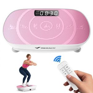 Plateforme Vibrante Fitness Merach Mini, Rose, 11 Niveaux, Télécommande, Écran Led, Moteur Silencieux, Compacte, Charge 150 Kg