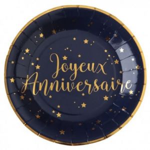 10 iettes carton Joyeux anniversaire bleu marine 22,5 cm