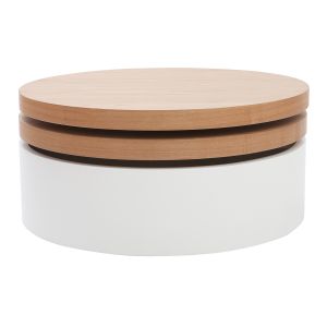 Miliboo Table basse ronde avec plateaux pivotants et rangement blanc et bois ICON