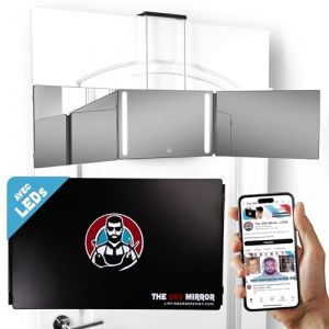 Miroir 360 à LED pour se Couper les Cheveux - Hauteur Réglable avec Crochets - Miroir Coiffure de barbier 3 faces pliable - Homme - Miroir Triptyque barber