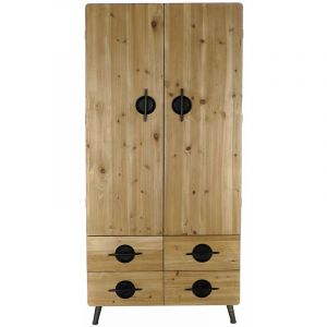 Image de Pegane Armoire en bois sapin avec 4 tiroirs 2 portes et 3 étagères - Largeur 80 x Hauteur 176 x Profondeur 35 cm