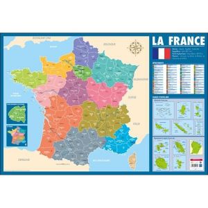 Poster pédagogique - Carte de la France administrative - 52x76cm - A afficher - Bouchut