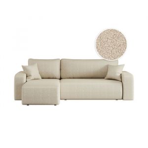 Loungitude Canapé ALYA d'angle réversible et Convertible 4 Places en Tissu Bouclette