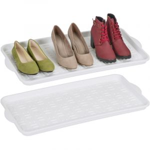 Relaxdays Plateau à Chaussures, Lot de 2, bac égoutteur, pour 3 Paires, 3,5 x 74 x 36 cm, égouttoir Chaussures, Blanc
