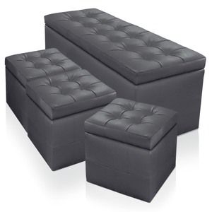 Image de Banquette coffre XL avec 3 poufs