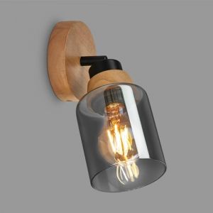 Lampe spot, avec bois, verre fumé, 1xE27/max.10W