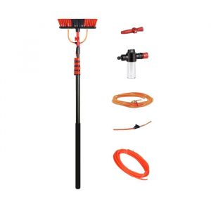 Shine Manche télescopique avec brosse 6 pièces - Manche télescopique avec brosse - Manche télescopique pour le lavage des vitres - Extensible jusqu'à 4,6 mètres - Avec distributeur de savon