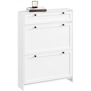 Sobuy Meuble &agrave; Chaussures Blanc, Rangement Chaussures Entr&eacute;e, Tiroir et 2 Portes Battantes, Design Compact, Facilit&eacute; d'Installation, MDF, Meuble