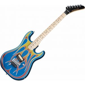 Image de Kramer Guitars Custom Graphics Baretta Hot Rod Blue Sparkle with Flames avec EVH D-Tuna + housse Premium