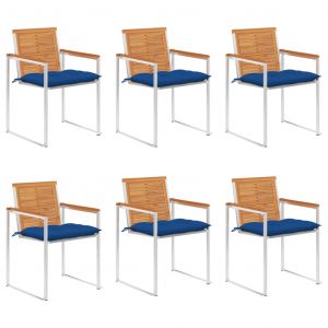 VidaXL Chaises de jardin 6 pcs avec coussins Bois d'acacia solide - Bleu