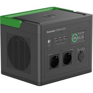APC Schneider OffGrid 500 - centrale electrique portable - LCD, lithium-ion, 2 prises schuko CEE 7/3, onde sinusoïdale, 3 USB-A, 2 USB-C, chargeur sans fil - 500 Watt - Li-Ion - 517 Wh