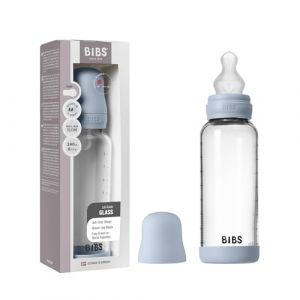 BIBS Baby Glass Bottle Silicone biberon anti-colique avec bec en silicone Baby Blue 240 ml