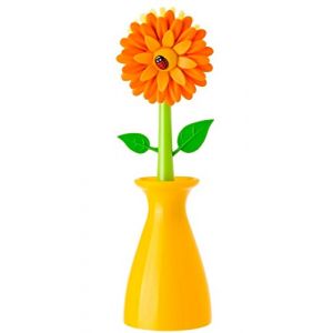 Image de vigar 7200 Flower Power Brosse Vaisselle en Vase Plastique Orange 5 x 5 x 15 cm