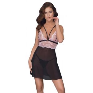 Nuisette sensuelle avec string sexy - Noir/Rose