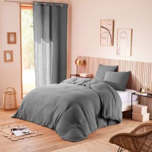 Univers D � Cor - Parure de couette 'Gaze de Coton' 260 x 240 pour lit 2 Places 'King Size' 160 à 180 cm - Couleur : Ardoise