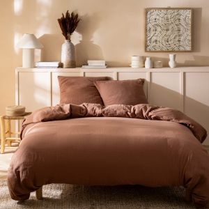 Matt & Rose Housse de couette unie en coton Chocolat 240x220cm