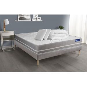 Pack prêt à dormir matelas Ressorts ensac s ACTIFLEX TOUCH 140x190 3zones confort + sommier KIT gris + 2 oreillers +couette