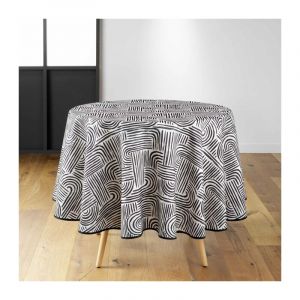 Douceur d'int&eacute;rieur, Nappe Ronde (Diam&egrave;tre 180 cm) Pandore Noir, Polyester Imprim&eacute;
