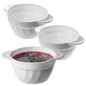 KADAX Lot de 3 bols à soupe, 650 ml, en verre renforcé, 18,5 x 14 x 8 cm, avec double poignées, soupière pour soupes, bouillons