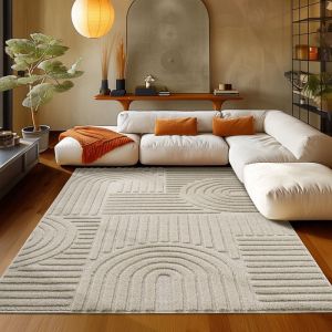 Teppium Tapis Salon Moderne Tapis Chambre Beige 160x230 cm - Tapis à Poils Courts, Style scandinave, Conception bohème Moelleux et Doux - Tapis Cuisine Moquette Salle de Sejour