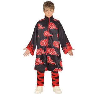 FIESTAS GUIRCA Déguisement de ninja pour enfant style manga de guerrier japonais noir et rouge feu pour enfants de 5 à 6 ans