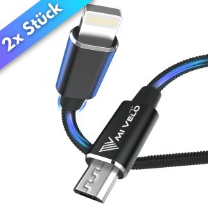 MiVelo Câble de recharge - Lot de 2 - Pour Bosch Intuvia, Kiox & Nyon (ancien) - iPhone Lightning - 35 cm - Noir