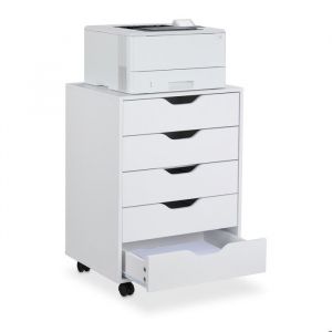 Relaxdays Caisson de Bureau, avec roulettes et 5 tiroirs, H x L x P : env. 66,5 x 48 x 39,5 cm, Blanc