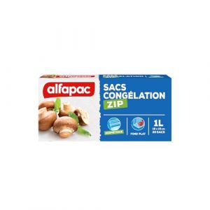 Alfapac 30 sacs cong&eacute;lation ZIP 1L &agrave; fond plat - herm&eacute;tique et r&eacute;utilisable